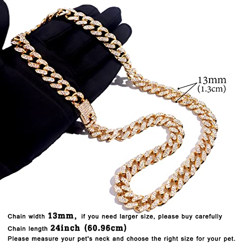 Image of Cuban Link Dog Collar Gold Silver Color Metal Dog Chain Collar Cuban Diamond Chain Pet Collars for Dogs Cats Jewelry 8 /10 /14 /16 /18 /20 /24 /28 Inch (24inch, Gold)