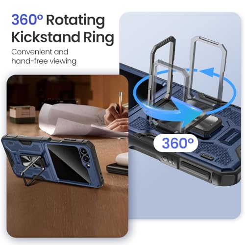 Image of VEGO for Samsung Flip 6 Case with Screen Protector [Anti-Peeping][Hinge Protection & Adjustable Kickstand] Full-Body Shockproof Protective Phone Case for Samsung Galaxy Z Flip 6 2024 - Blue