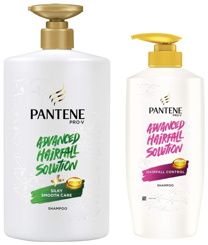Image of Pantene Advanced Hairfall Solution, Anti-Hairfall Silky Smooth Shampoo for Women, 1L & Pantene Advanced Hairfall Solution, Hairfall Control Shampoo, Pack of 1, 650ML, Pink