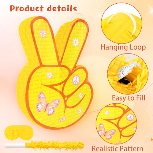 Waenerec HIPPIE PINATA With Pinata Stick & Hanging Loop Daisy Flower Pinata Mexican Pinata Game For Young Wild And Three Party Decorations Girl Groovy Birthday Party Decorations Supplies thumb #2