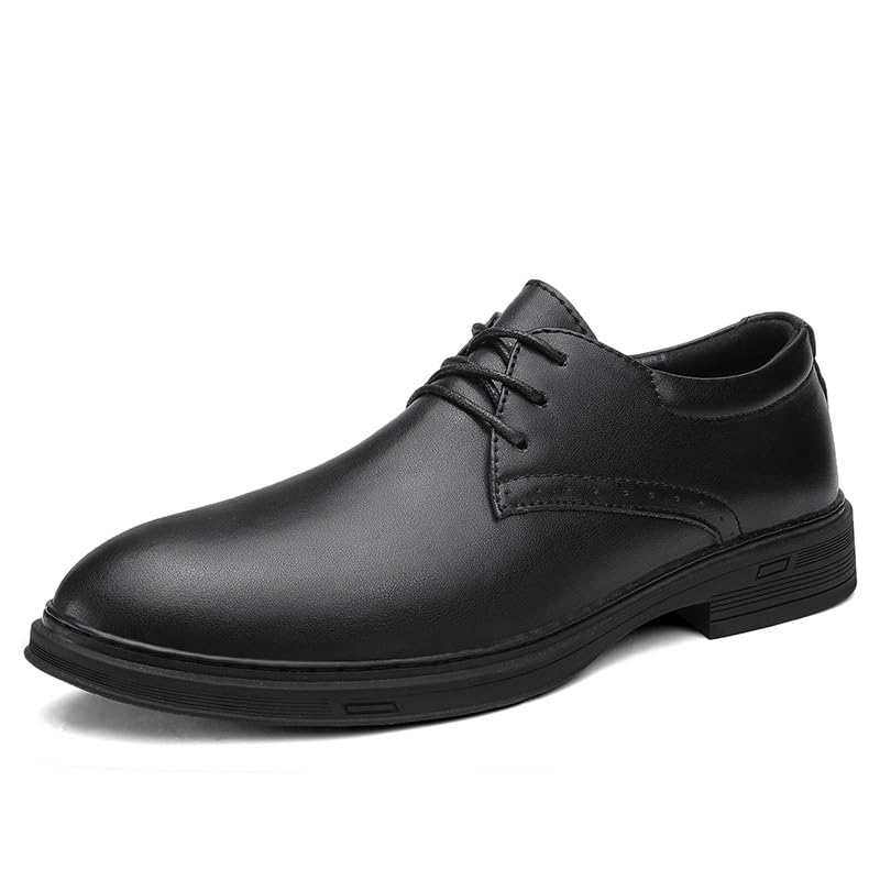 Dress Shoes for Men Lace Up Round Toe PU Leather Solid Color Derby Shoes Rubber Sole Non Slip Resistant Business(10.5)