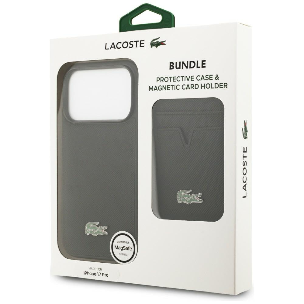 CG MOBILE Lacoste etui + zestaw portfela Iconic Petit Pique kompatybilne z MagSafe do iPhone 17 Pro (czarne)
