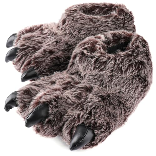 ULTRAIDEAS Animal Paw Slippers for Women and Men Funny Claw Slippers for Adult and Kids Unisex Cute Costume House ShoesBrown Bear Paw Size 9-10 Women Size 7-8 Men
