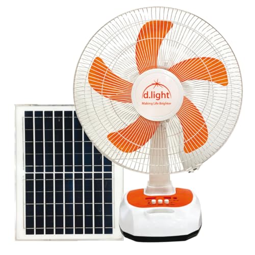 Image of D.LIGHT 17 Inch 10000 mAh Battery Portable 12 Watt Solar Powered Fan With Brushless DC Motor Technology, Rechargeable Solar Fan for Indoor Housing, Office, Camping, White