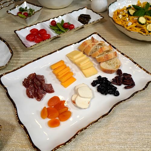 Regency Gold Porcelain Rectangular Platter with Scalloped Edges, Metallic Gold Rim, 16x11.75in, Elegant Serving Dish for Appetizers, Desserts & Buffet, Durable Dinnerware for Entertaining & Everyday