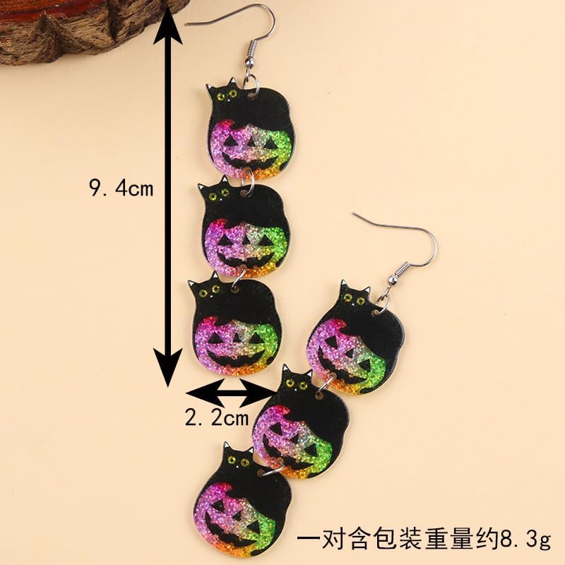 Halloween Pumpkin Wooden Drop Earrings Shinning Pumpkin Cat Acrylic Dangle Earrings Glitter Thanksgiving Fall Earrings Holiday Costume Party Jewelry Festival Gifts - Image 3