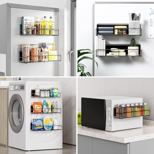 Image of 6 Pack Magnetic Spice Rack Organizer, Space Saver for Refrigerator and Whiteboard, Metal Fridge Shelf for Kitchen and Classroom, Black