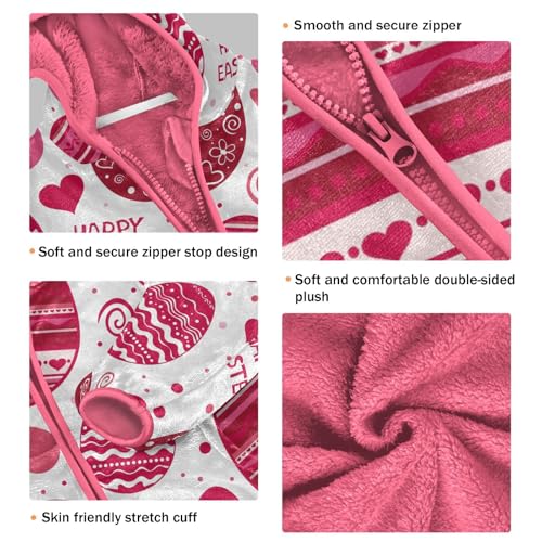 OTVEE Happy Easter Pink Eggs Kids Hoodie Jacket Fall Spring Full Zip Warm Outwear Coat3