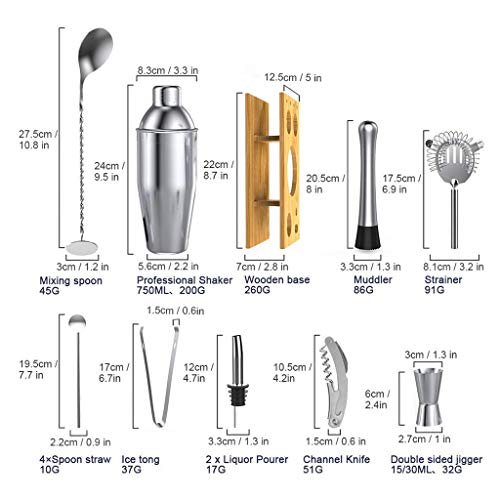 Set de 14 piezas coctelera 750ml acero inoxidable miniatura 6