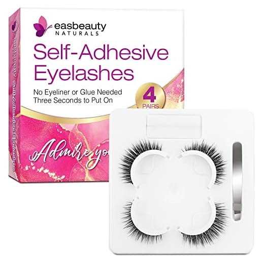easbeautynaturals Reusable Self Adhesive Eyelashes Natural Look, No Eyeliner or Glue Needed and Easy to Put On, Reusable Self Sticking 4 Pair (Pack of 1) Ak-12 0