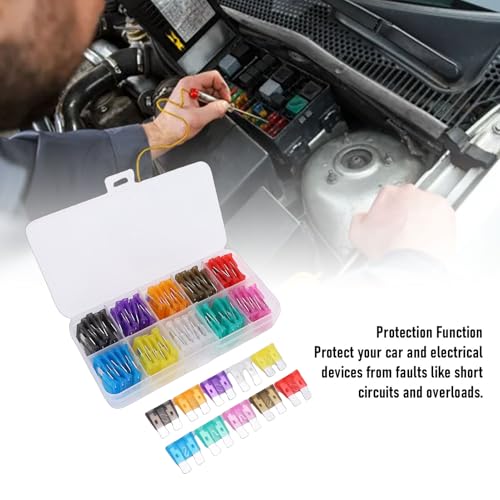 Kit de fusibles para automóvil mini, 100 piezas con diferentes amperajes de 2A a 35A, con soporte organizador miniatura 6
