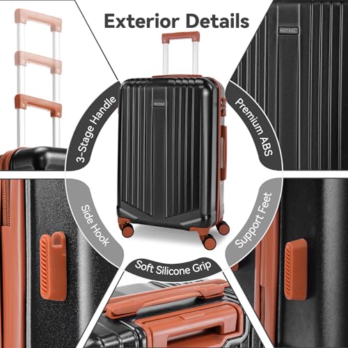 Image of Hoteel Luggage Sets 3 Piece, 4-Yr Warranty Durable Suitcase Dual-Spinner Wheel TSA Lock, Lightweight Travel Hardshell PC+ABS Carry on Luggage for Men&Women, Black(20in /GB /TB)