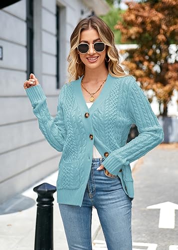 Image of Womens Cardigan Sweaters Cable Knit Sweater 2026 Fall Winter Chunky Open Front Button Down Coats with Pockets