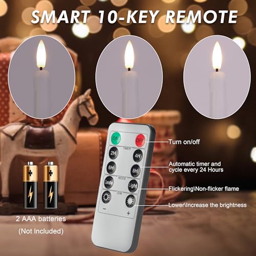 Image of Flameless Taper Candles with Two Rmote, 9.6 inch Dripless Battery Operated Candles, 6 Pack Real Wax Led Flickering Candlesticks with 3D Flame, Fake Candle for Home, Wedding, Party, White