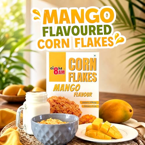 Image of 8AM Corn Flakes Mango 300 Gram (Pack Of 3), Golden Corns & Mango, No Cholesterol, Trans Fat, Artificial Additives, Iron & Calcium, Crunchy & Nutritious Whole Grain Breakfast Cereal