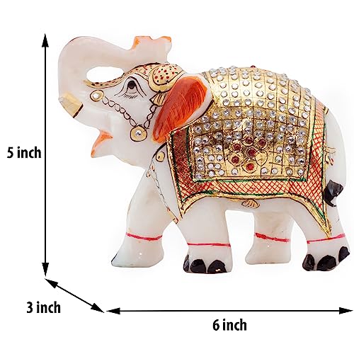 Marble Elephant Large 5 inch Big Size Home Decor Statue for Living Room, Indoor, Front Door, Office, Gifts (Jewelled) — photo — 4 of 9