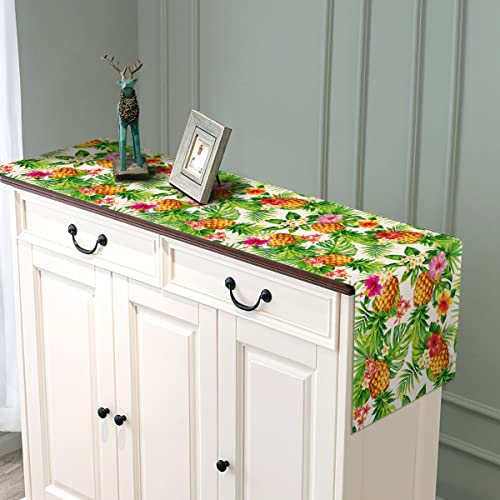 Sunwer PK-0175 Linen Summer Pineapple Table Runner Tropical Hawaiian Luau Indoor Outdoor Party Table Cover Decoration Home Kitchen Dining Room thumb #3