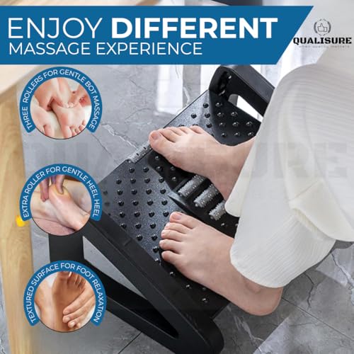 Image of Foot Rest Under Table, Adjustable Height Ergonomic Footrest for Office Desk with Massage Rollers, Acupressure Points & Anti-Slip Pad, Footrest for Office Table, Leg Rest Under Desk, Foot Stool for Home, Foot Stand, Stable Triangular Base