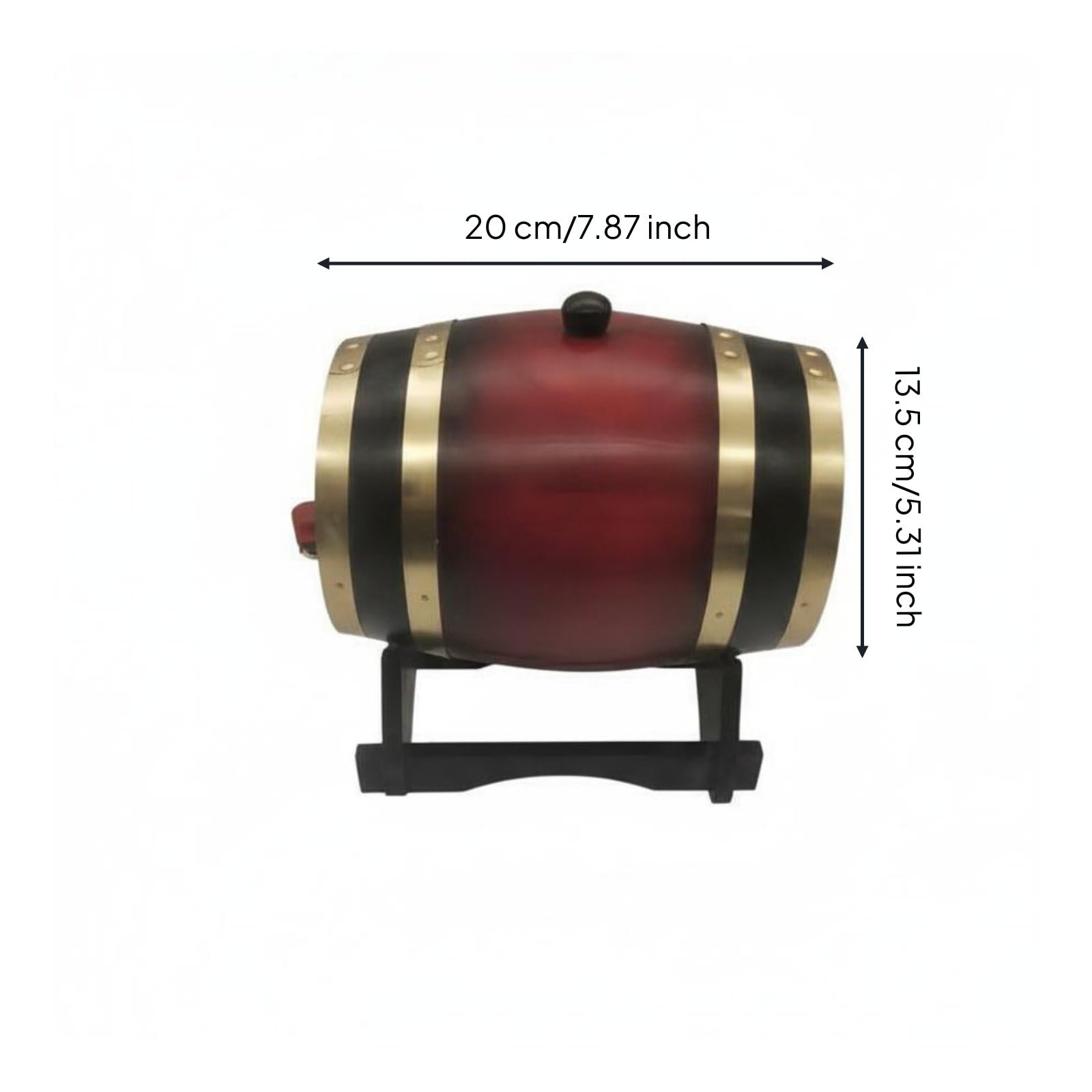 Baoblaze Botte da Vino Botte Botte di Liquore Barile di Legno con Rubinetto in Legno Duro per Conservazione E Servizio Finitura Liscia con Cerchi in Metallo E, Rosso Vino, 1.5L