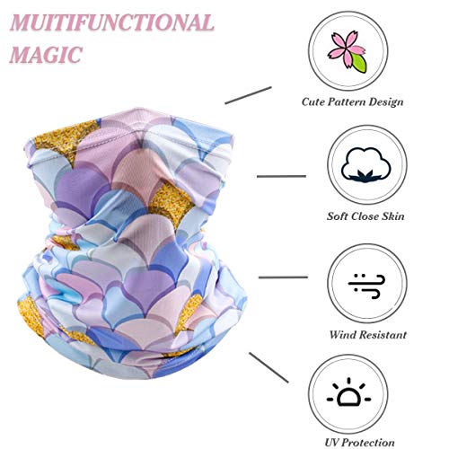 Kids Neck Gaiter Balaclava, Face Cover Bandana, Mask Toddler Half Face Protective Reusable Infinity Scarf, Headwear for Softball. Gifts for Girls. Pink Princess Colorful Mermaid