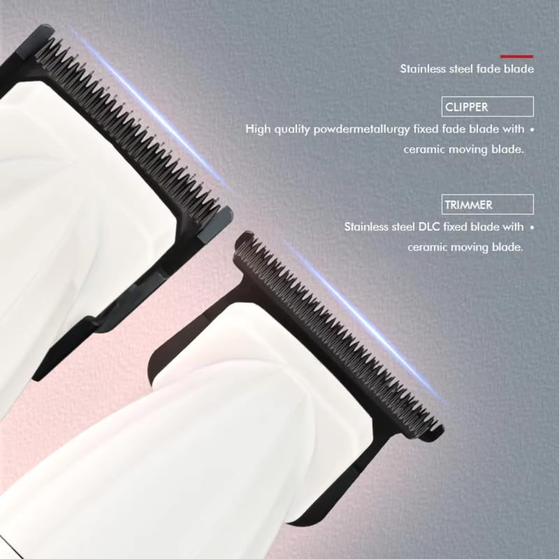 Image of WMARK Ng-8632 Kit Hair Clipper 9000RPM & 9000RPM Hair Trimmer Metal Boday 2 Speed Setting Magnetic Motor 9 Guide Comb Taper Lever Adjustments Runtime 180 & 240 Min, Model 7, White