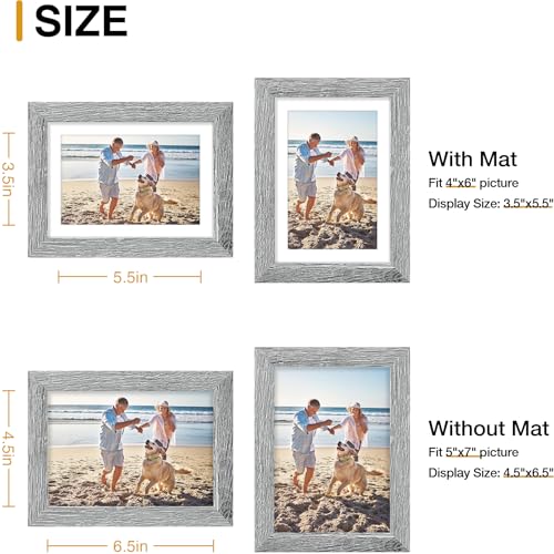 decorUhome 5x7 Picture Frame, Display Photos 4x6 with Mat or 5x7 Unmatted, Engineered Wood Frame with Plexiglass for Wall and Tabletop Display, Grey, Set of 1