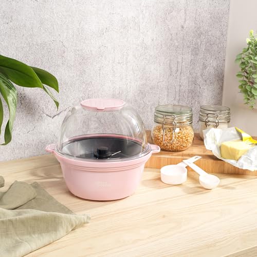 Giles & Posner Mini Popcorn Maker Machine – Non-stick Corn Plate, Hot Air Popcorn Popper, Electric Stirring, Cool Touch Handles, Healthy Fat-Free Snack, Mess-Free with Serving Bowl & Spoon, 500W, Pink - Image 7