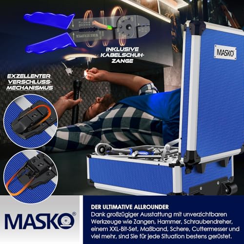 MASKO® Maletín de herramientas de 1400 piezas lleno | Juego de herramientas en maletín de aluminio | Caja de herramientas con ruedas | Caja de herramientas para el hogar, casa, pasatiempos, automóvil - imagen 4