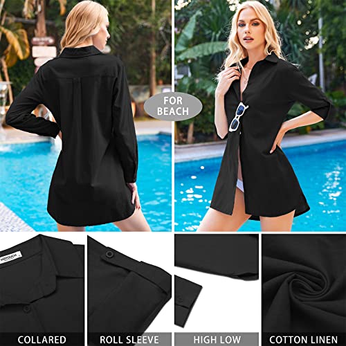 Image of HOTOUCH Women Boyfriend Shirts Button Down Long Sleeve Blouse Cuffed Sleeve Collared Shirt