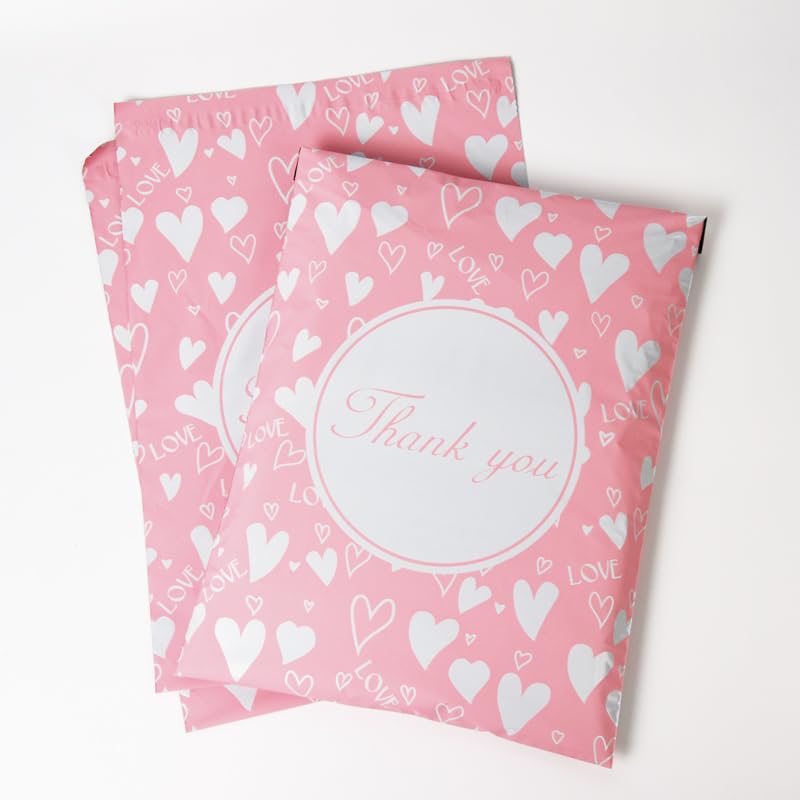 Poly Mailer Bag Mailing Postal Bags Gifts Shipping Wrapping Design Pattern Designer Envelope for Parcel Mail (100, Peach Heart Thank You) — image 1