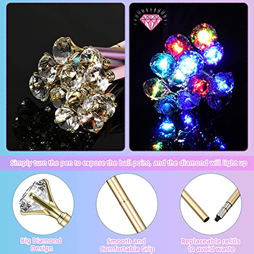 12 Pieces Led Diamond Pen Light Up Diamond Ballpoint Pen Bling Rhinestone Metal Pen Crystal Black Ink Pens For Wedding, Birthday, Bridal Shower, Home (Multicoloured, Simple Style) #TOP1
