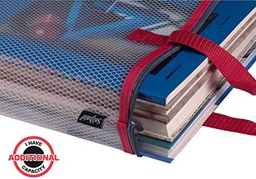 Snopake A3 High Capacity EVA Mesh Project/Book Bag [Pack of 1] Heavy Duty Bag with Soft Grip Carry Handle [Clear/Red] 15876