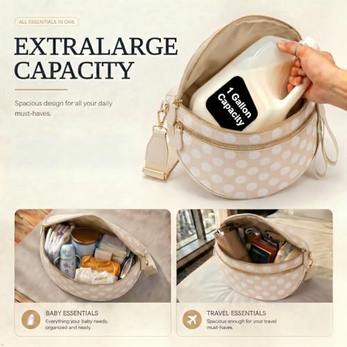 Image of Womens Crossbody Bag, Spacious Nylon Bum Bag Trendy Shoulder Purse with Adjustable Strap Zipped Travel Essentials