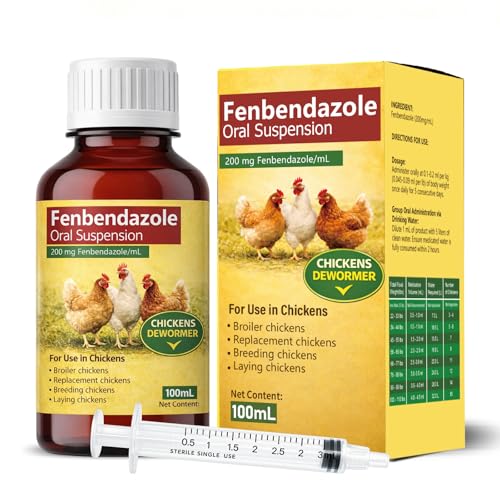 HSL Chicken Dewormer for Laying Hens & Poultry Fenbendazole Liquid Dewormer for Chickens for All Wormers Tapeworms Roundworms & Hookworms 100 mL