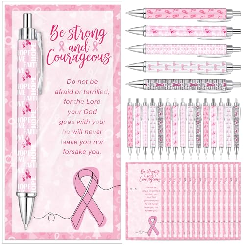 Bolígrafos de cinta rosa motivacionales: 50 detalles de esperanza con tarjetas