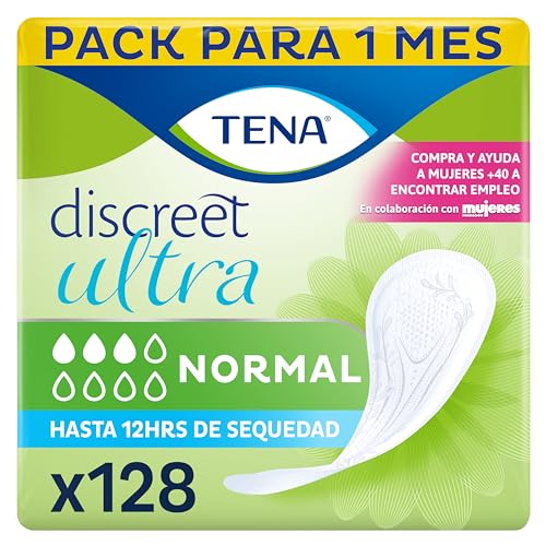 TENA Discreet Normal Ultra 8 x16 - son nuestras compresas más finas y ofrecen protección discreta y segura para las pérdidas de orina leves - 128 Bolsitas Individuales - Paquete Mensual. Ultrafina.