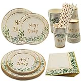 [diseño natural y fresco] Plantas verdes dulces y agradables, fiesta de bebés fresca y natural con decoración neutral, decoración de cumpleaños. Los patrones brillantes y los colores brillantes crean un ambiente festivo para su fiesta. Este diseño es perfecto para fiestas de bebés y es muy popular.