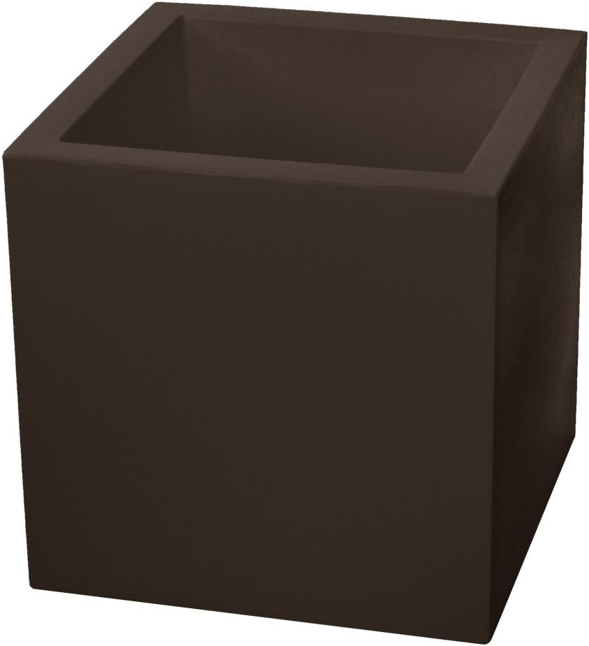 ALMI Cube Planter Box – 12-Inch Plastic Square Planter Pot For Garden, Elegant Shaped Flower Tree Pot, Planter For Plants, Small Trees, Plant Pot, UV Resistant Paint, Indoor & Outdoor, Brown