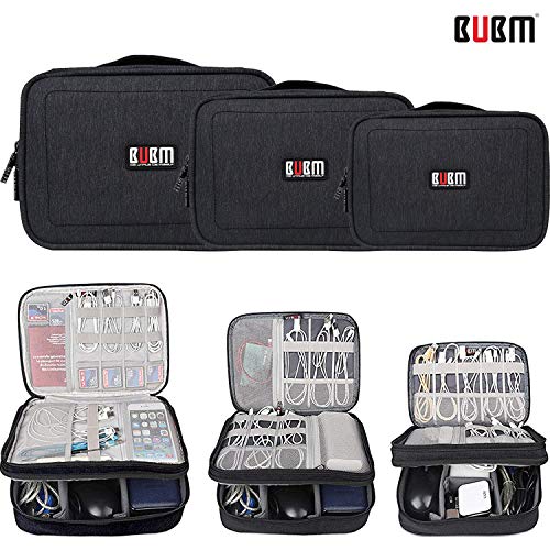 BUBM 3pcs/Set XL/L/M Padded Electronics Travel Organizer,Double Layers Packing Gadget Bag Carrying Pouch
