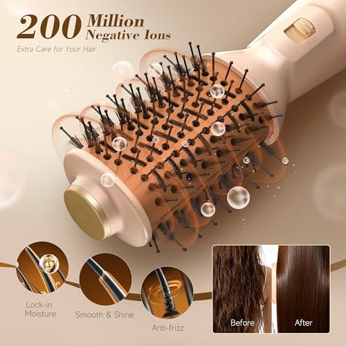 Image of PRITECH Auto Dual Voltage Hair Dryer Brush for Travel,Ionic Hair Styler | 110-240V Mini Hot Air Brush,Blow Dryer Brush in one,Volumizer Straightener Curler,Compact Lightweight Portable,Champagne Gold