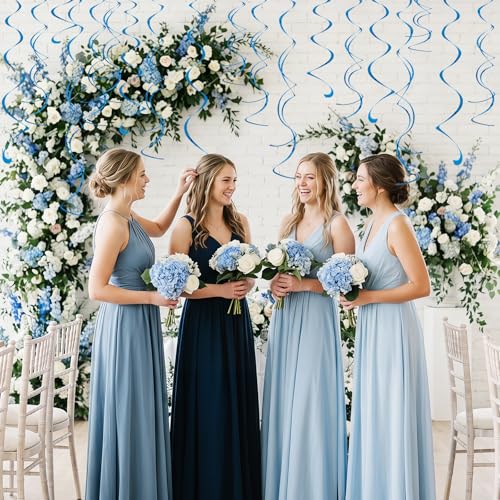 Image of Blue Ceiling Swirl Foil Decorations Hanging Plastic Streamer Themed Swirl Party for Birthday Wedding Baby Shower Sea Nautical Themed Party, Pack of 28