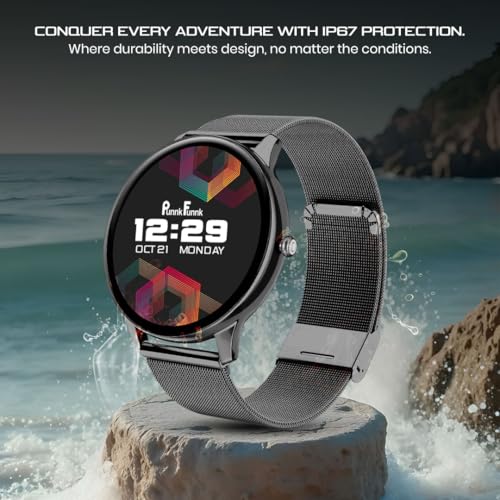Image of PunnkFunnk Glavito Round Dial Smartwatch 1.49 inch AMOLED Display, 100+ Sports Modes, Health Tracking, Bluetooth Calling, Functional Crown Control, 100+ Watch Faces for Men & Women (Millanese Black)