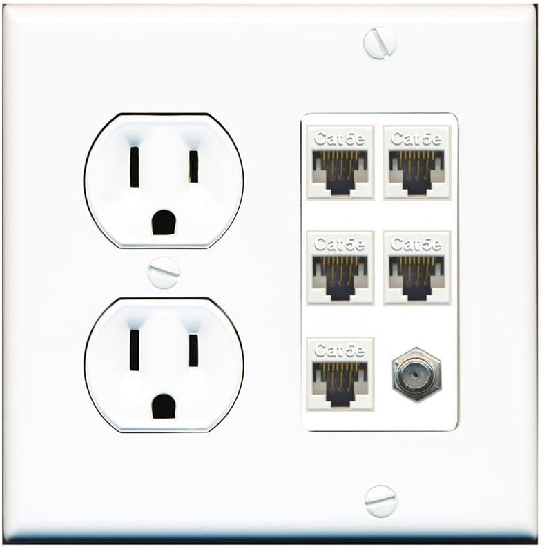 RiteAV 5 Port Cat5e Ethernet and 1 x Coax Wall Plate - Round Outlet [Brown/Brown]
