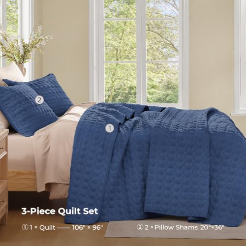 Image of Litanika King Quilt Bedding Set, 3 Pieces Blue Bedspreads & Coverlets Set | Cloud-like Soft, Breathable, lightweight, All-Season, Multi-Scenario, Machine Washable