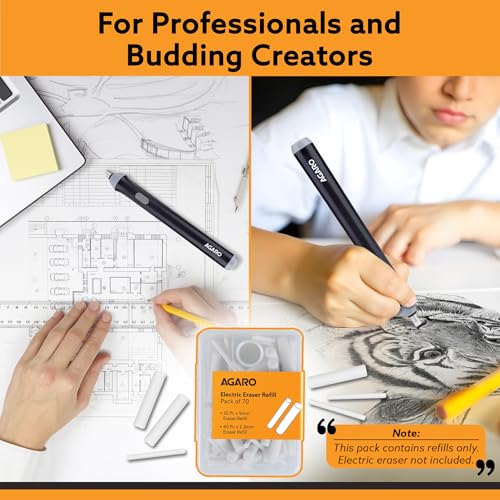 Image of AGARO Electric Eraser Refill Pack of 70, 2.3mm & 5mm Eraser, Sketching, Drawing, Portrait Shading