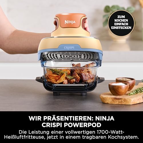 Ninja CRISPi Tragbare Heißluftfritteuse, 3,8 l & 1,4 l, 4-in-1: Heißluftfrittieren, Braten, Aufknuspern, kompaktes Design, 2 abnehmbare Glasbehälter & Deckel, 1700 W, Mango-Wolken FN101EUORPR 5