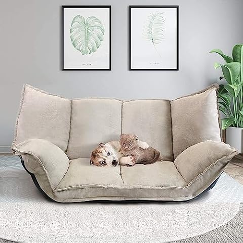 TY ARTS & CULTURE Floor Couch Pet Sofa Children Boys Girls Playroom Game Futon Outdoor Picnic Camping Mat Small Adjustable Bed, Beige Cover