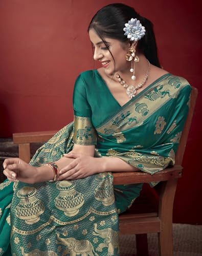 Image of SIRIL Women's Banarasi Soft Silk Saree Pure Silk with Unstitched Blouse Piece