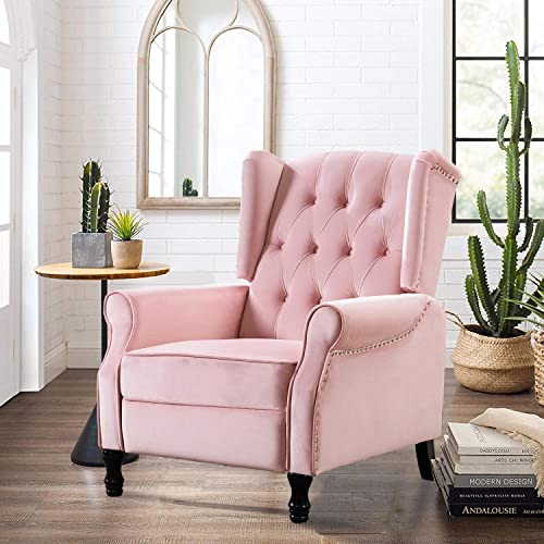 Altrobene Velvet Accent Chair, Push Back Recliner Chair, Wingback Arm Chair For Living Room/Bedroom/Home Theater/Reception Area, Pink #TOP7