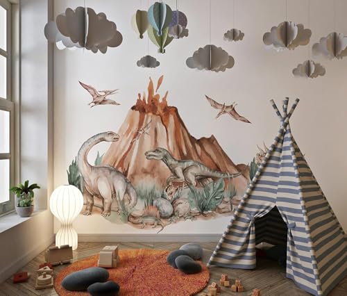 Vinilo decorativo de dinosaurios con volcán para pared miniatura 2